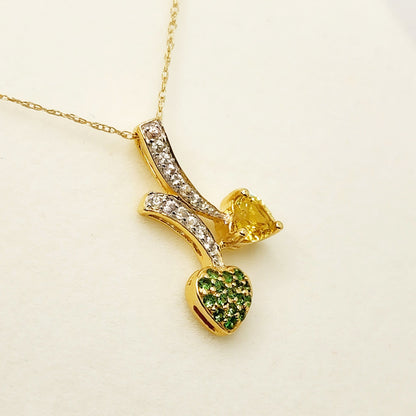 Gold Tsavorite and Sapphire Pendant | 10K Yellow Gold Tsavorite with Yellow and White Sapphire Pendant