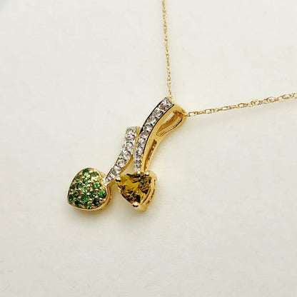 Gold Tsavorite and Sapphire Pendant | 10K Yellow Gold Tsavorite with Yellow and White Sapphire Pendant