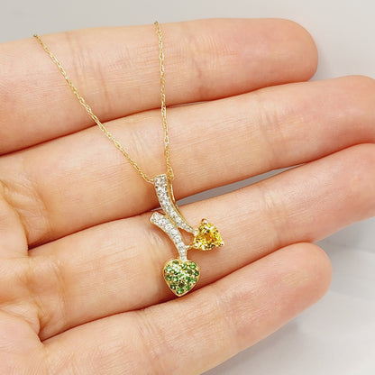 Gold Tsavorite and Sapphire Pendant | 10K Yellow Gold Tsavorite with Yellow and White Sapphire Pendant