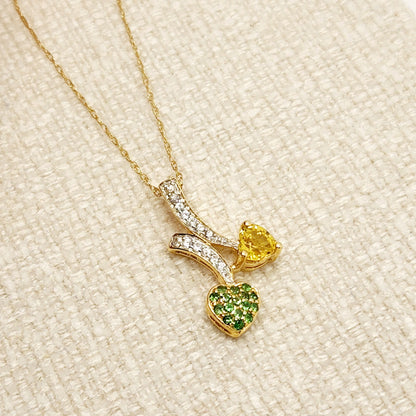 Gold Tsavorite and Sapphire Pendant | 10K Yellow Gold Tsavorite with Yellow and White Sapphire Pendant