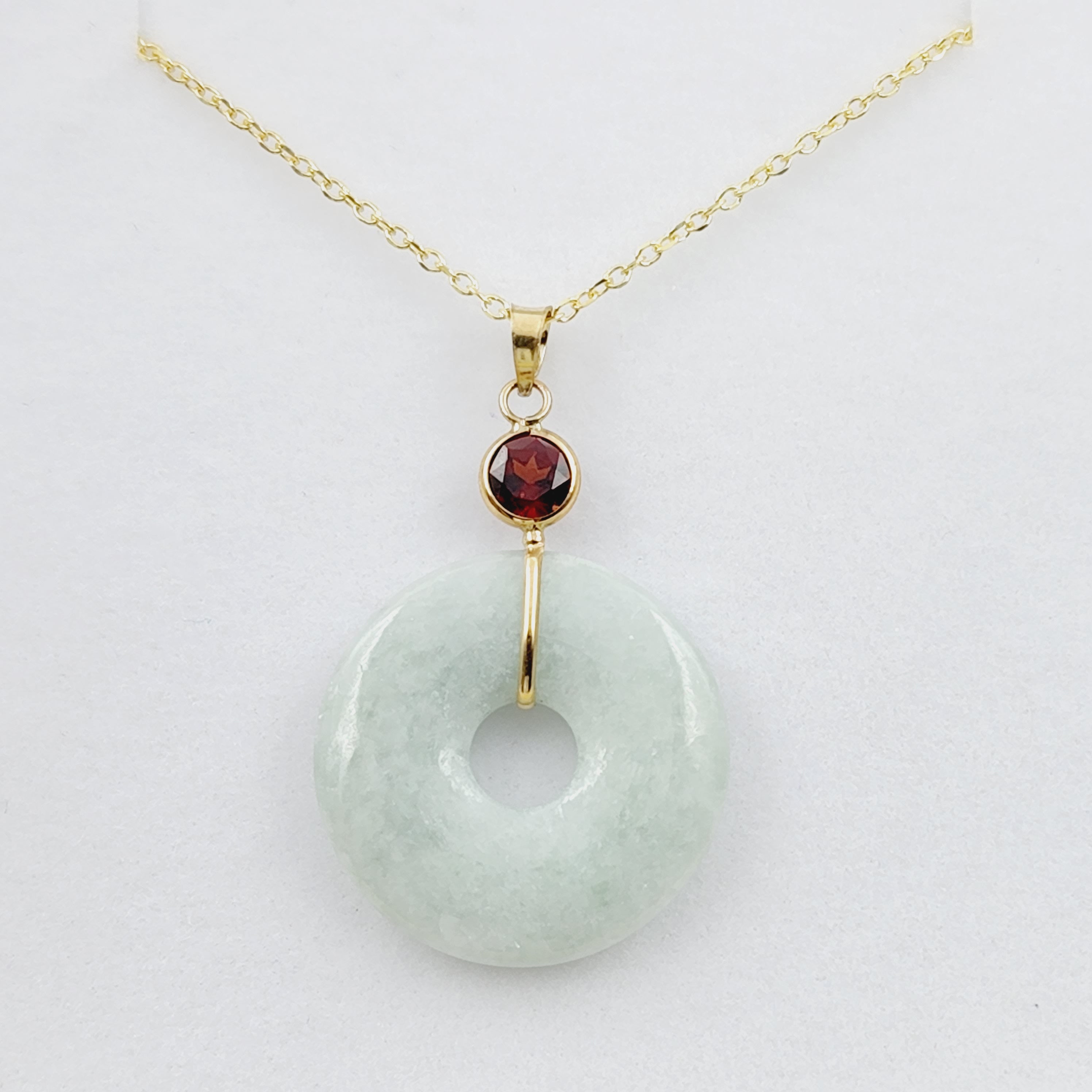 Jade Pendant | 14K Yellow Gold Jade Disc Pendant with Genuine Gemstones
