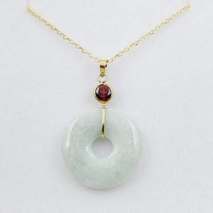 Jade Pendant | 14K Yellow Gold Jade Disc Pendant with Genuine Gemstones