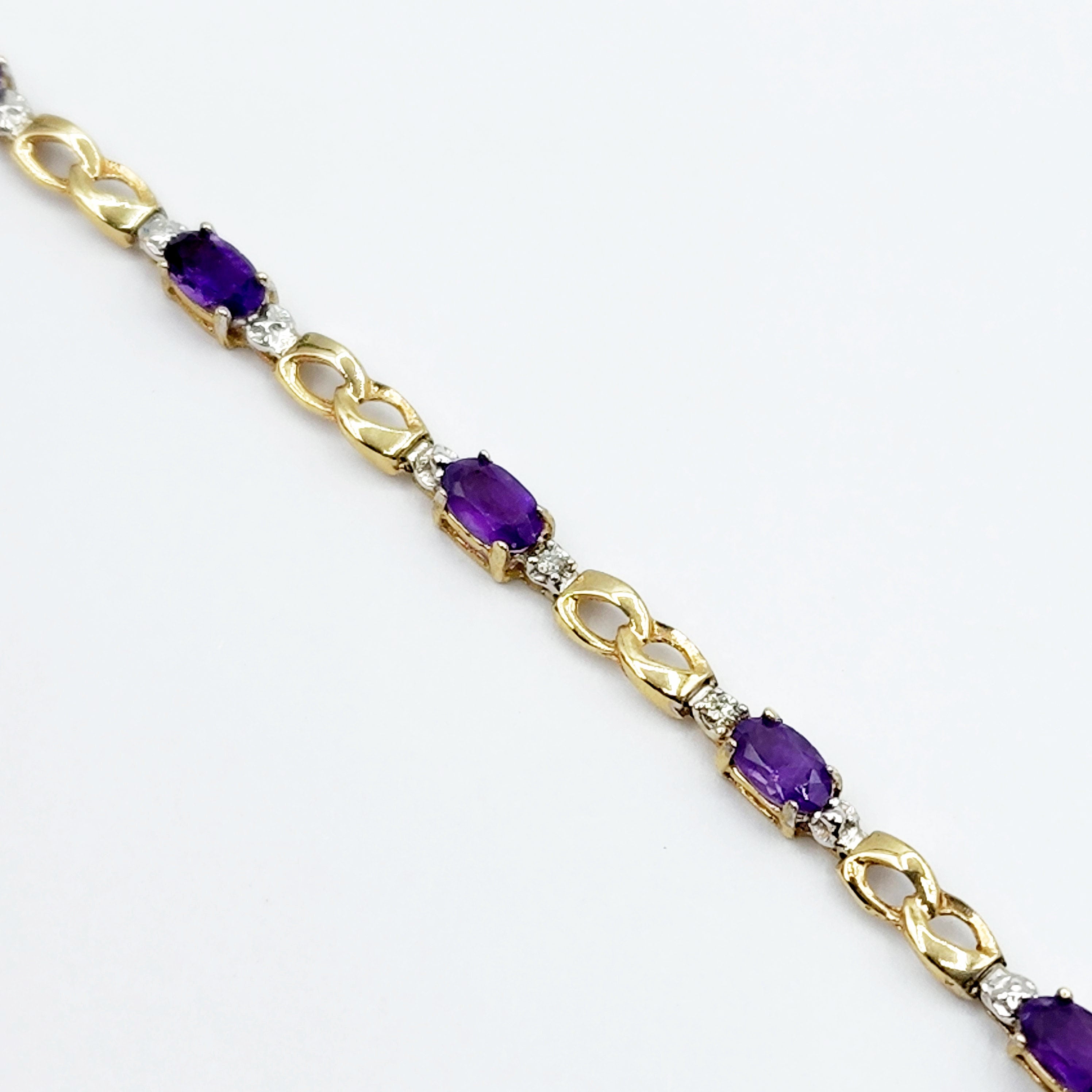 Gold Amethyst Bracelet, 10K Yellow Gold Natural Amethyst 2.3ct with Diamond Bracelet, February Birthstone, Gift Bracelet for women