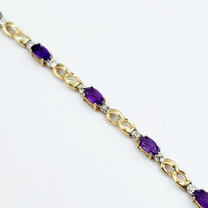 Gold Amethyst Bracelet, 10K Yellow Gold Natural Amethyst 2.3ct with Diamond Bracelet, February Birthstone, Gift Bracelet for women