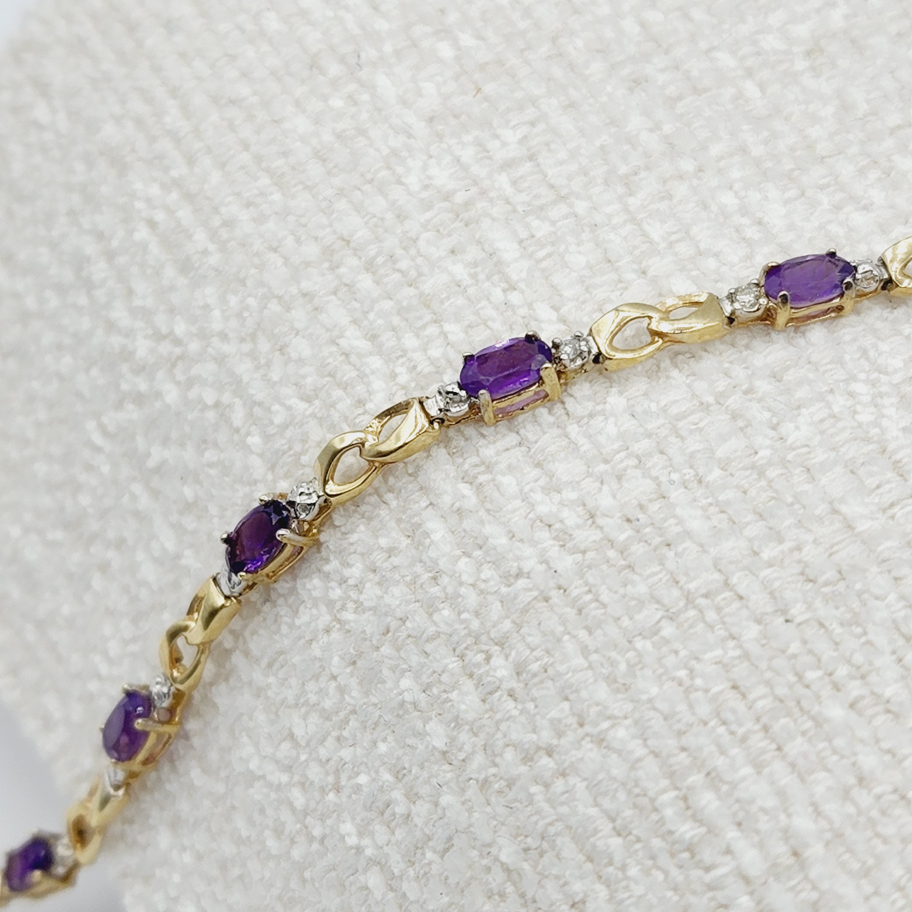 Gold Amethyst Bracelet, 10K Yellow Gold Natural Amethyst 2.3ct with Diamond Bracelet, February Birthstone, Gift Bracelet for women