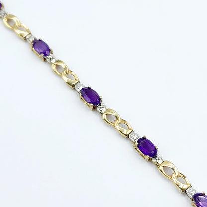 Gold Amethyst Bracelet, 10K Yellow Gold Natural Amethyst 2.3ct with Diamond Bracelet, February Birthstone, Gift Bracelet for women