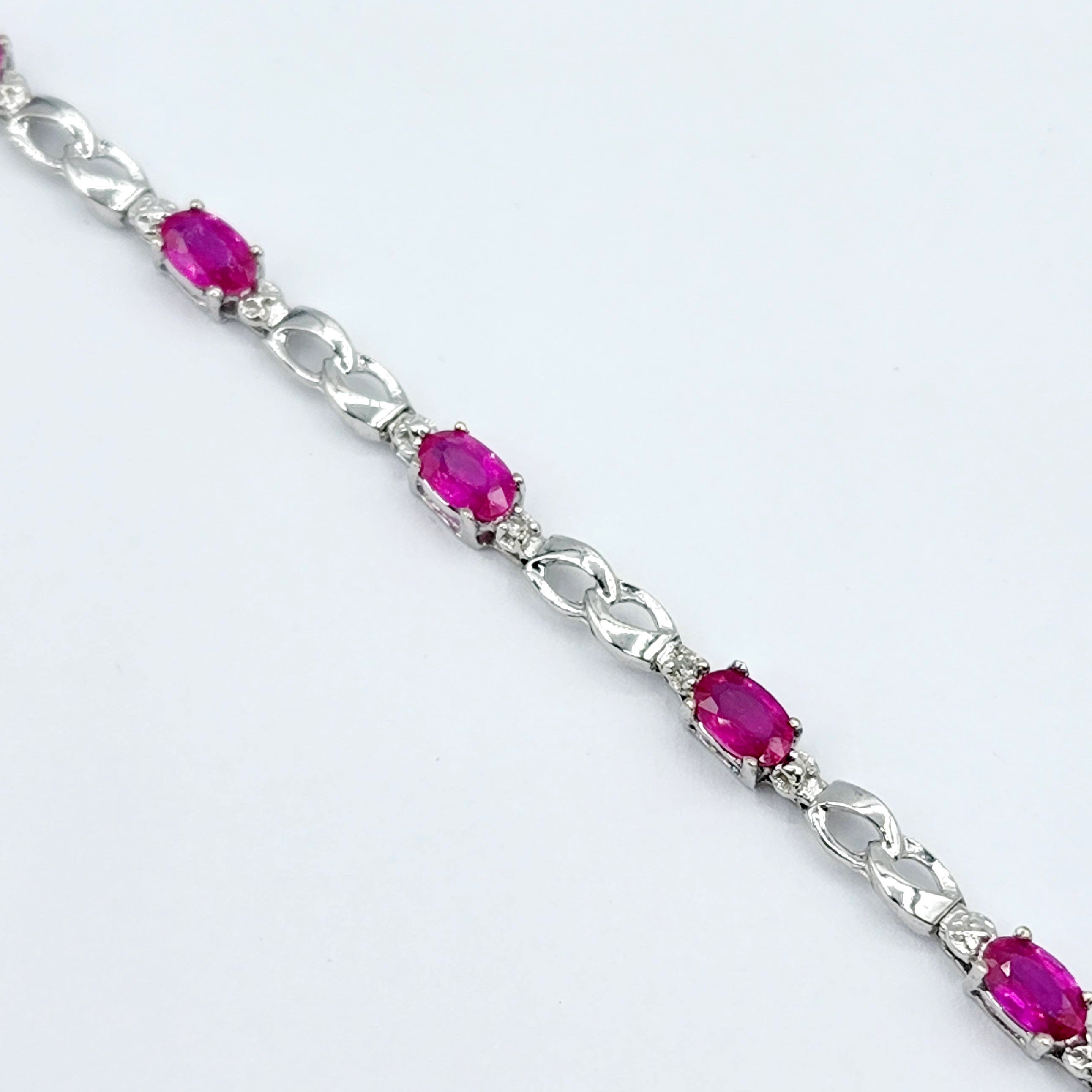 Gold Ruby Bracelet, 10K White Gold Ruby 2.3ct with Diamond Bracelet, July Birthstone,  Bracelet For Women, Birthday Gift For Her