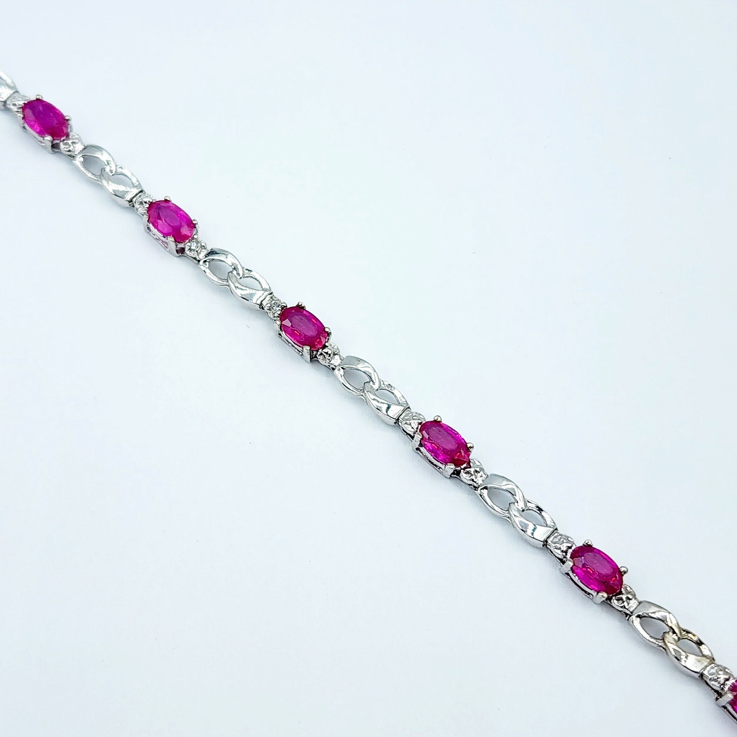 Gold Ruby Bracelet, 10K White Gold Ruby 2.3ct with Diamond Bracelet, July Birthstone,  Bracelet For Women, Birthday Gift For Her