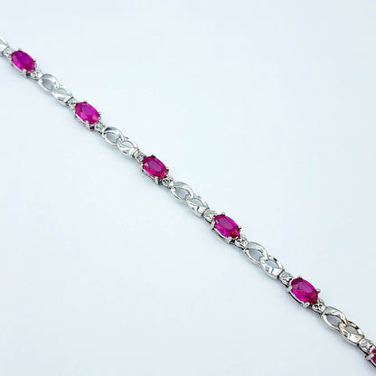 Gold Ruby Bracelet, 10K White Gold Ruby 2.3ct with Diamond Bracelet, July Birthstone,  Bracelet For Women, Birthday Gift For Her
