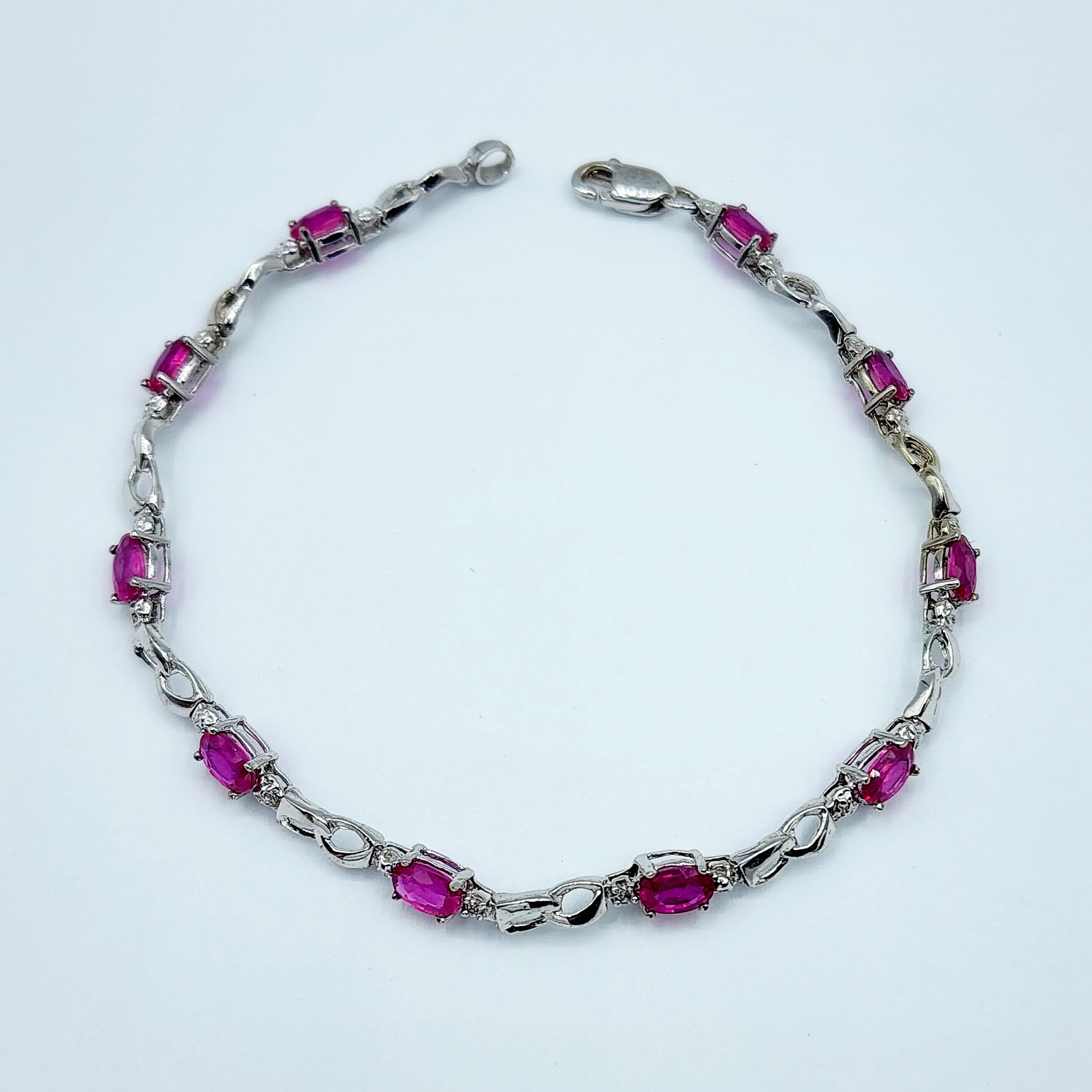 Gold Ruby Bracelet, 10K White Gold Ruby 2.3ct with Diamond Bracelet, July Birthstone,  Bracelet For Women, Birthday Gift For Her