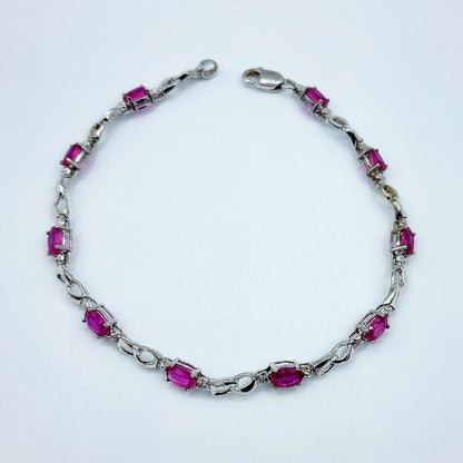 Gold Ruby Bracelet, 10K White Gold Ruby 2.3ct with Diamond Bracelet, July Birthstone,  Bracelet For Women, Birthday Gift For Her