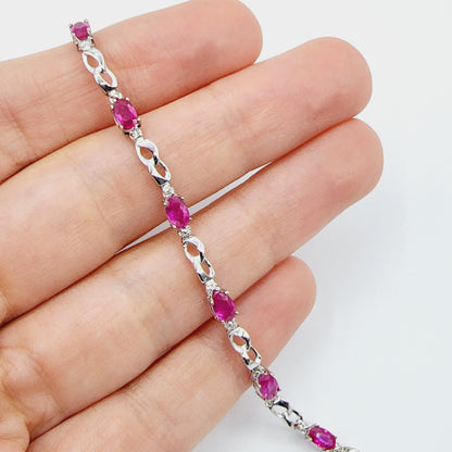 Gold Ruby Bracelet, 10K White Gold Ruby 2.3ct with Diamond Bracelet, July Birthstone,  Bracelet For Women, Birthday Gift For Her
