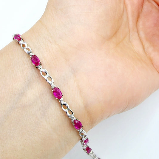 Gold Ruby Bracelet, 10K White Gold Ruby 2.3ct with Diamond Bracelet, July Birthstone,  Bracelet For Women, Birthday Gift For Her