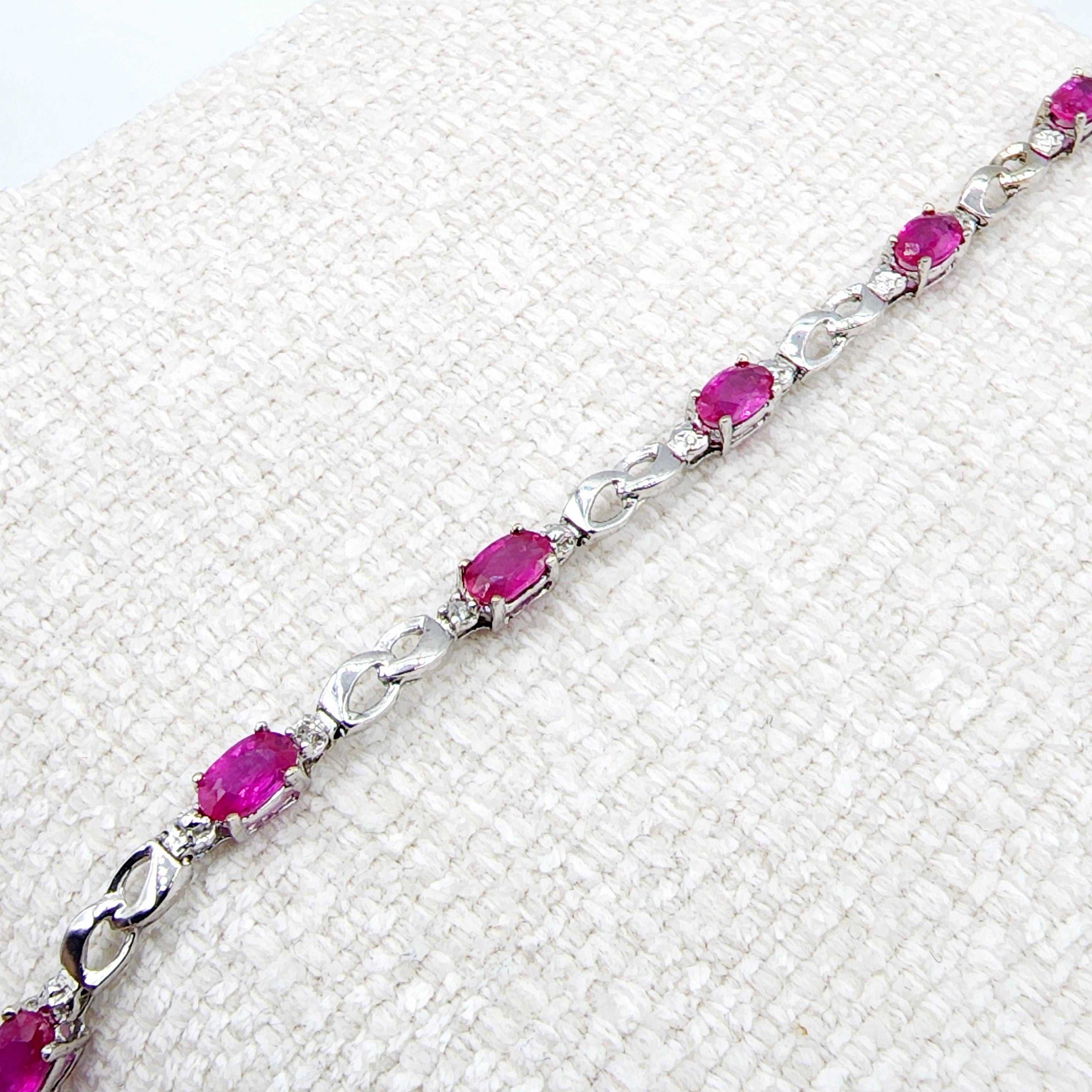 Gold Ruby Bracelet, 10K White Gold Ruby 2.3ct with Diamond Bracelet, July Birthstone,  Bracelet For Women, Birthday Gift For Her