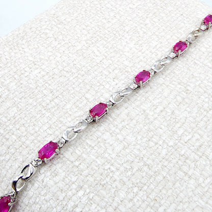 Gold Ruby Bracelet, 10K White Gold Ruby 2.3ct with Diamond Bracelet, July Birthstone,  Bracelet For Women, Birthday Gift For Her