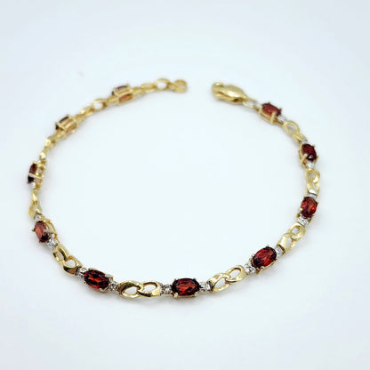 Gold Garnet Bracelet, 10K Yellow Gold Garnet 2.3ct with Diamond Bracelet, January Birthstone, Memorial Jewelry
