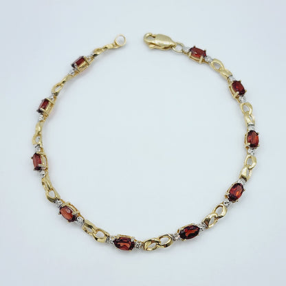 Gold Garnet Bracelet, 10K Yellow Gold Garnet 2.3ct with Diamond Bracelet, January Birthstone, Memorial Jewelry