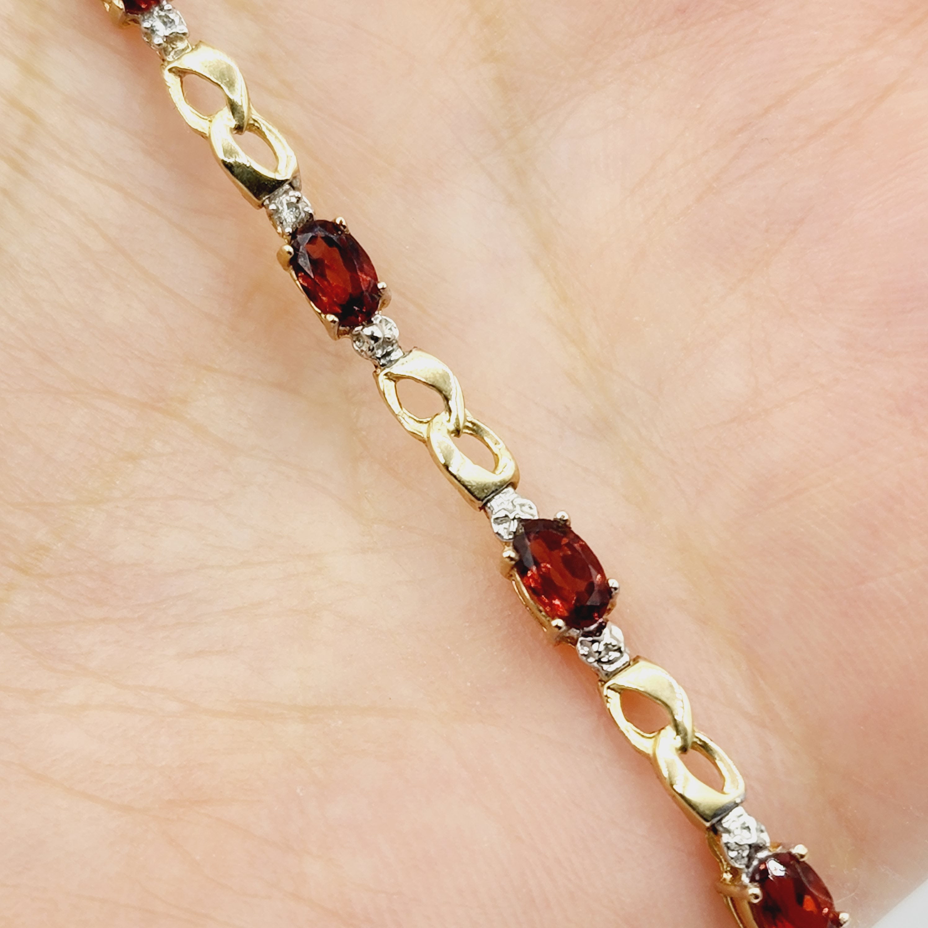 Gold Garnet Bracelet, 10K Yellow Gold Garnet 2.3ct with Diamond Bracelet, January Birthstone, Memorial Jewelry