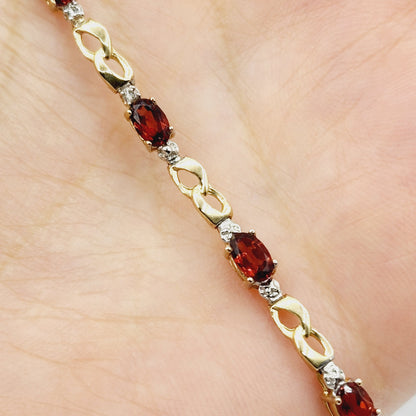 Gold Garnet Bracelet, 10K Yellow Gold Garnet 2.3ct with Diamond Bracelet, January Birthstone, Memorial Jewelry