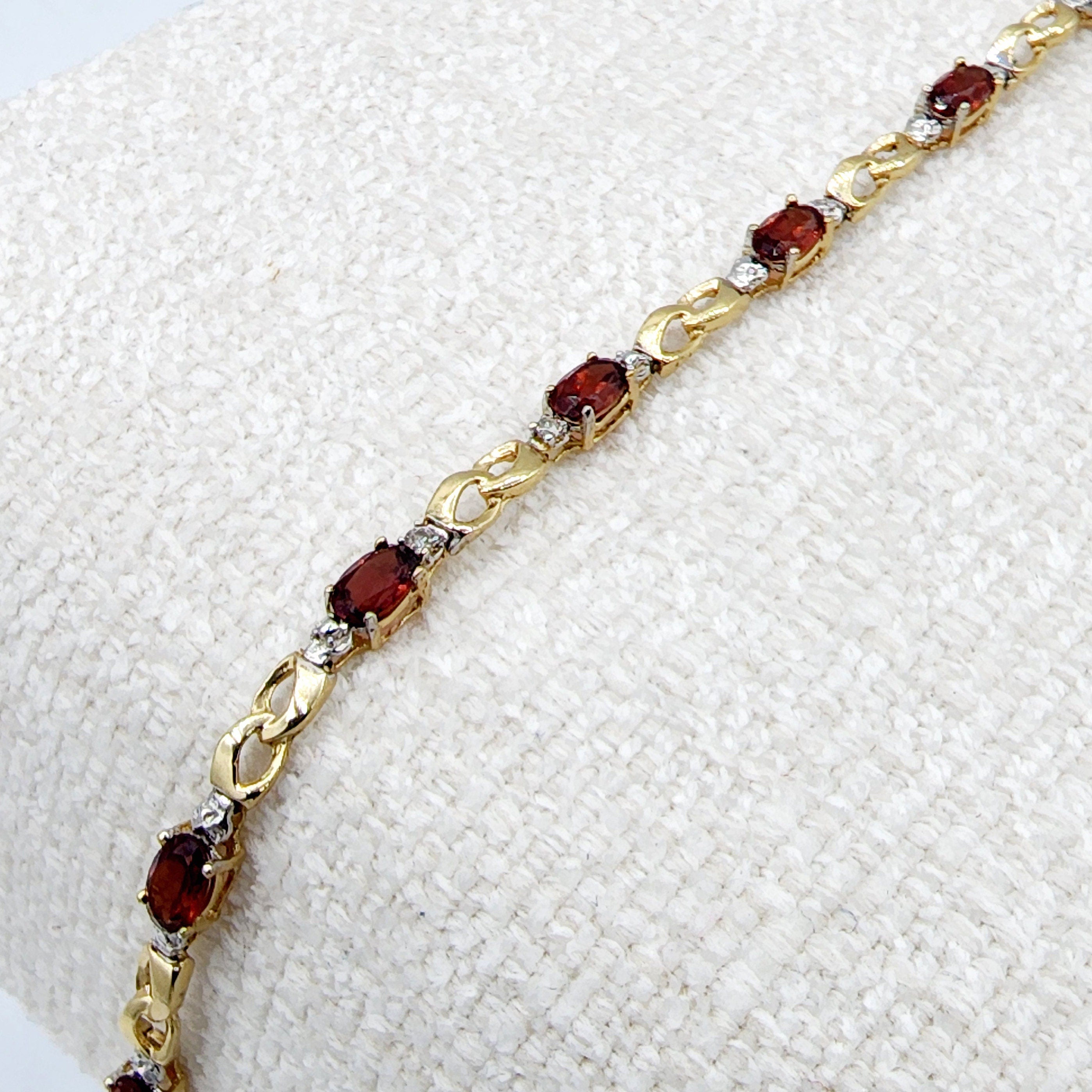 Gold Garnet Bracelet, 10K Yellow Gold Garnet 2.3ct with Diamond Bracelet, January Birthstone, Memorial Jewelry