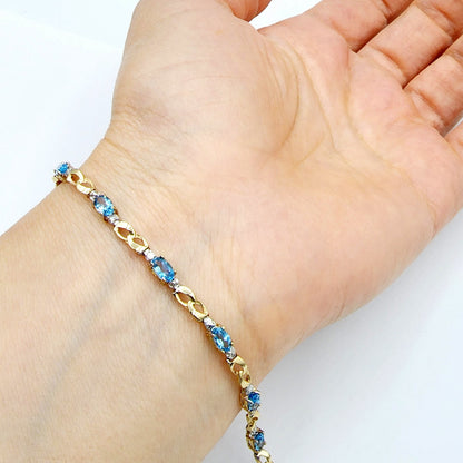 Gold Blue Topaz Bracelet, 10K Yellow Gold Blue Topaz 2.3ct with Diamond Bracelet, December Birthstone, Gemstone Jewelry