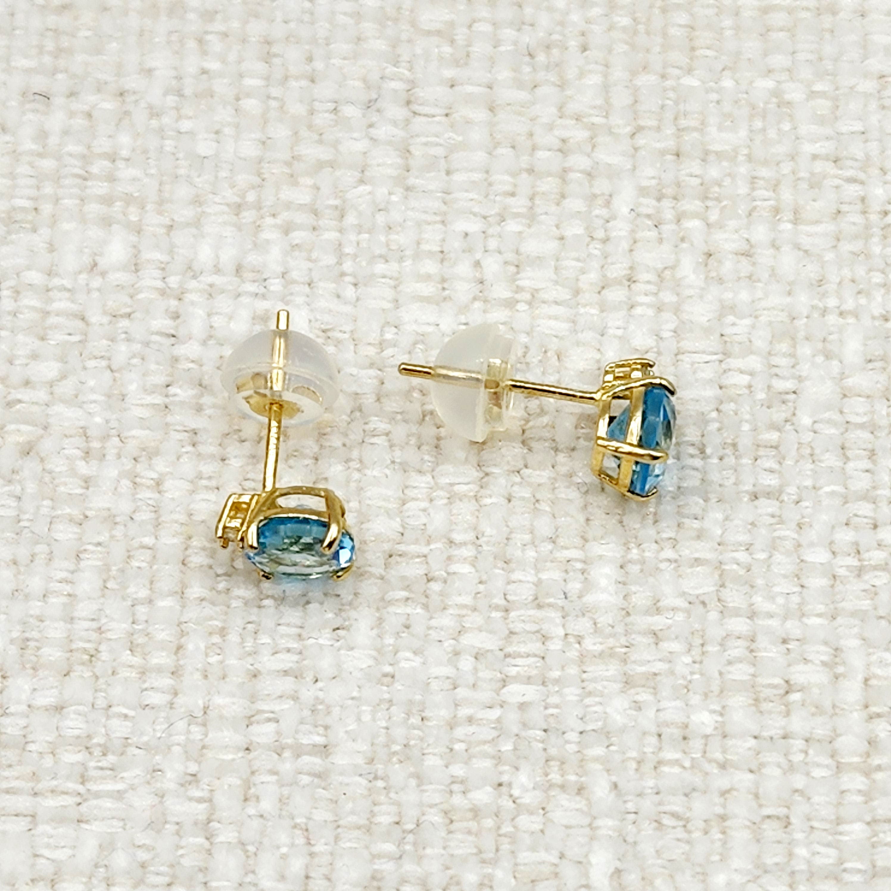 Blue Topaz Earrings | 10K Yellow Gold Blue Topaz with Diamond Stud Earrings