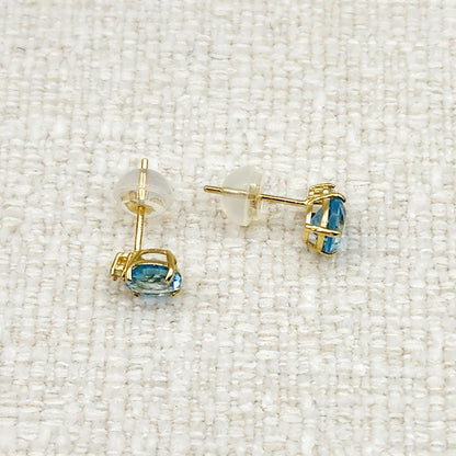 Blue Topaz Earrings | 10K Yellow Gold Blue Topaz with Diamond Stud Earrings