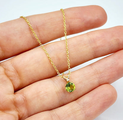 Peridot Pendant Necklace, Peridot Gemstone Necklace, Yellow Gold Necklace And Pendant, Peridot Jewelry, August Birthstone