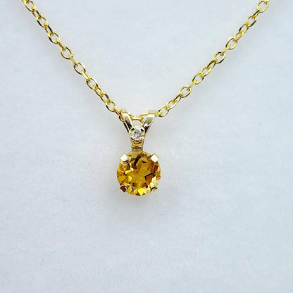Gold Natural Citrine Pendant Necklace for Women, 10k Yellow Gold Necklace with Citrine 5x5mm and Diamond Pendant for Her, November Gemstone