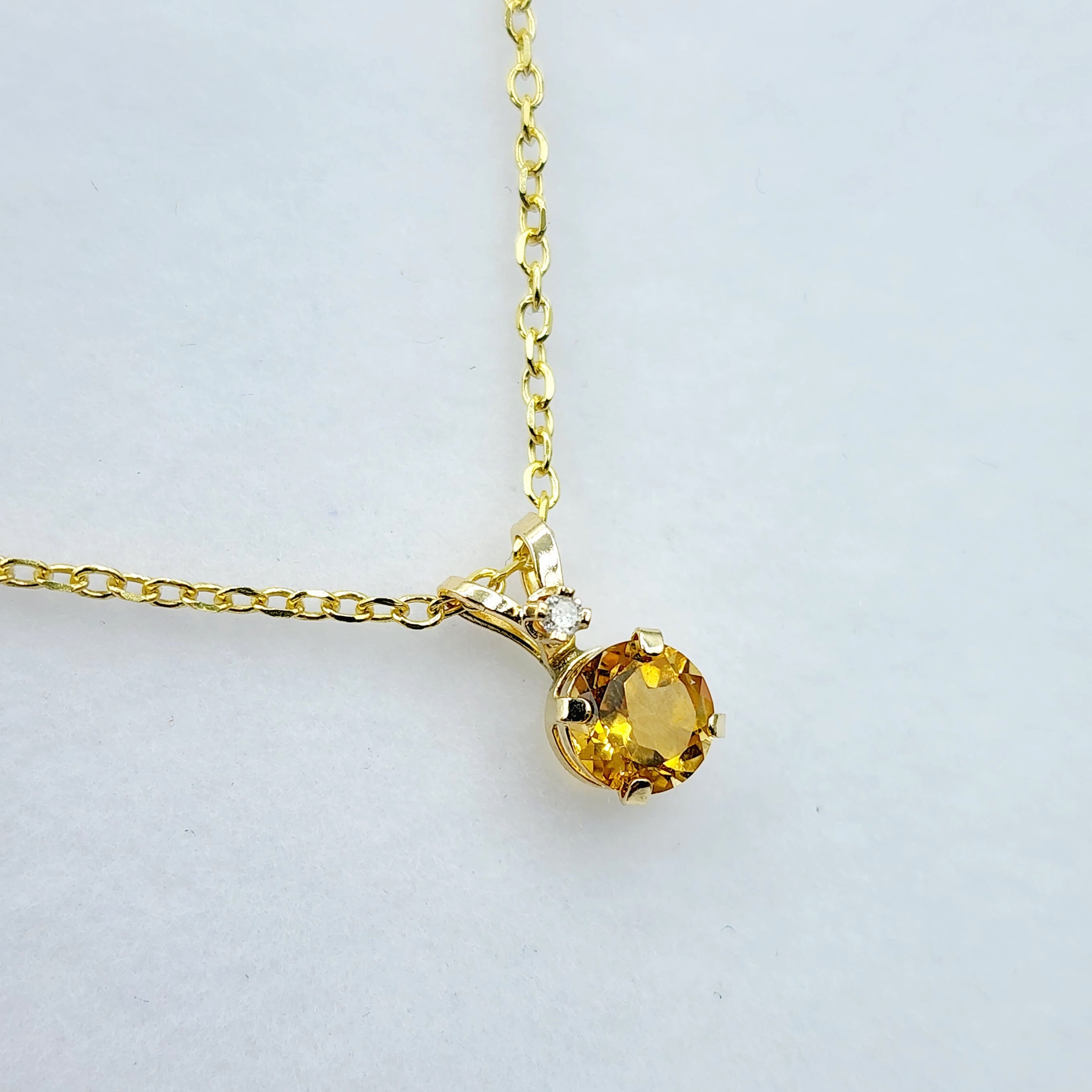 Gold Natural Citrine Pendant Necklace for Women, 10k Yellow Gold Necklace with Citrine 5x5mm and Diamond Pendant for Her, November Gemstone