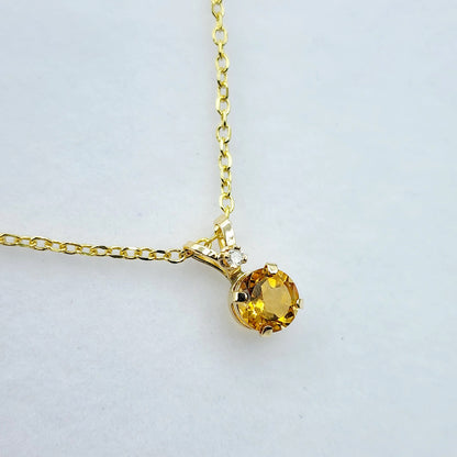 Gold Natural Citrine Pendant Necklace for Women, 10k Yellow Gold Necklace with Citrine 5x5mm and Diamond Pendant for Her, November Gemstone