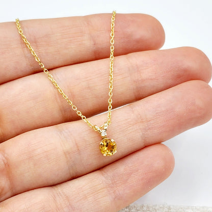 Gold Natural Citrine Pendant Necklace for Women, 10k Yellow Gold Necklace with Citrine 5x5mm and Diamond Pendant for Her, November Gemstone