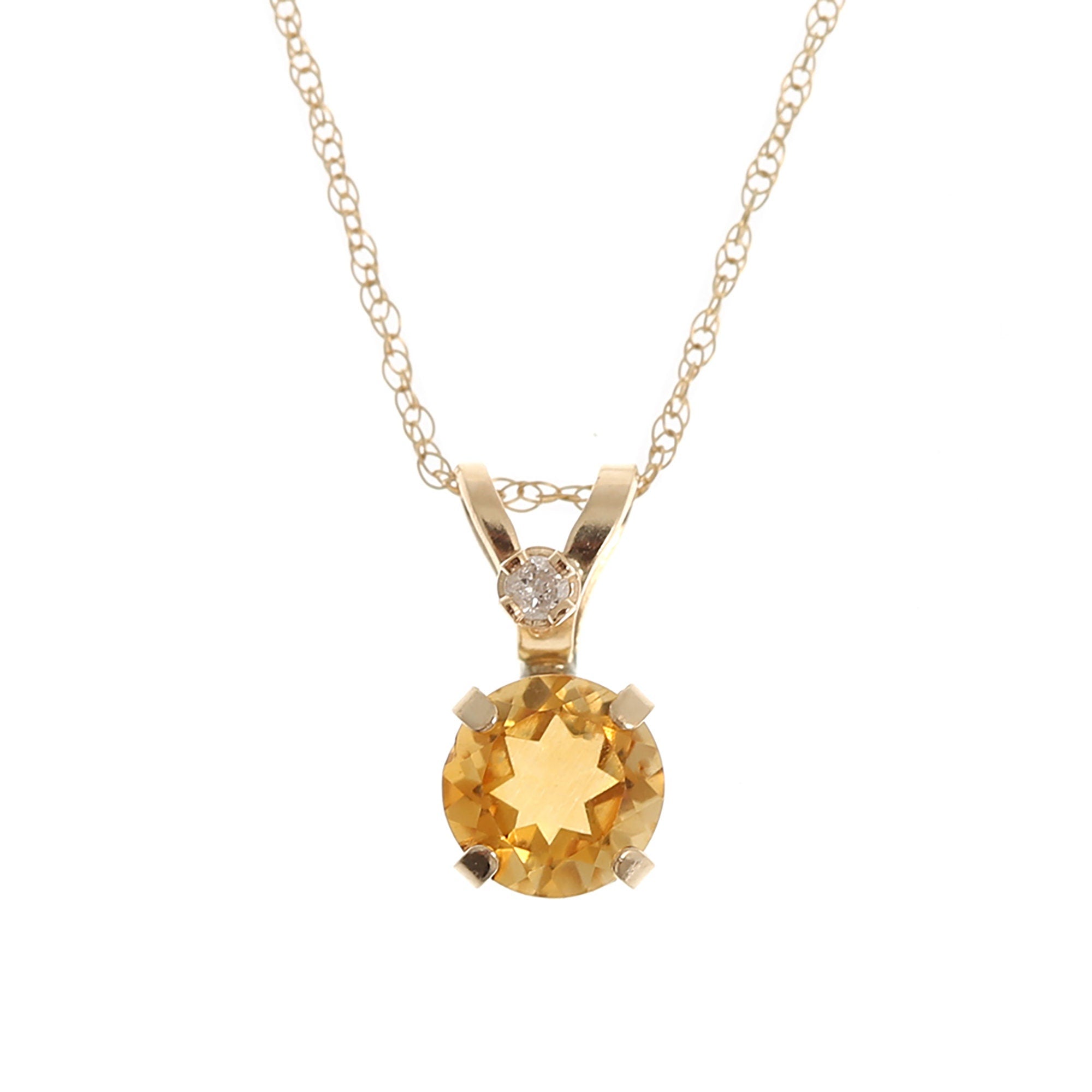 Gold Natural Citrine Pendant Necklace for Women, 10k Yellow Gold Necklace with Citrine 5x5mm and Diamond Pendant for Her, November Gemstone