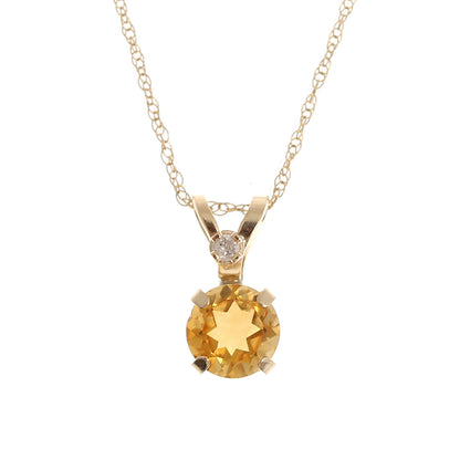 Gold Natural Citrine Pendant Necklace for Women, 10k Yellow Gold Necklace with Citrine 5x5mm and Diamond Pendant for Her, November Gemstone
