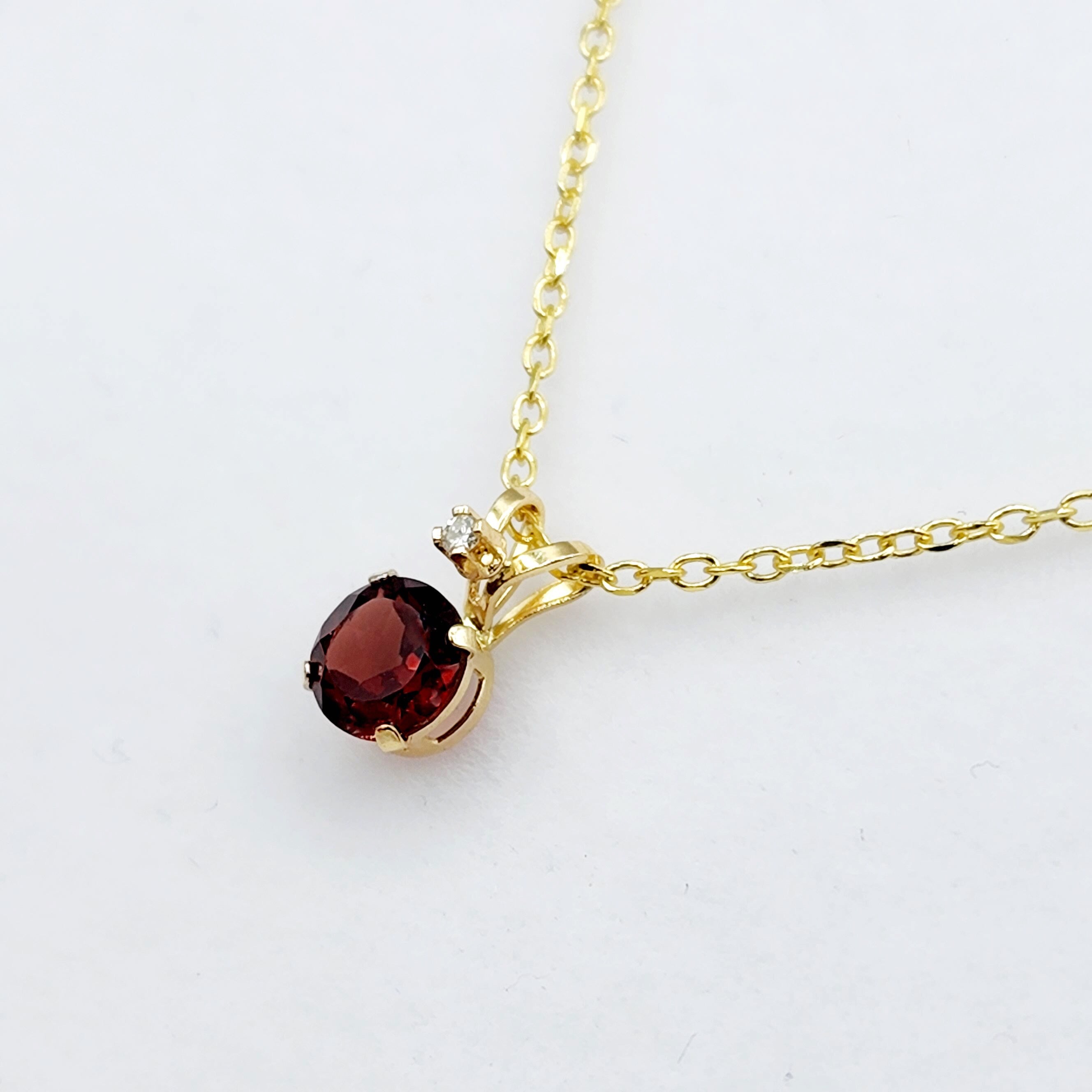 10K Yellow Gold, Garnet Gemstone Pendant, Diamond Accent Elegant Necklace, January Birthstone Jewelry, Glamorous Statement Necklace