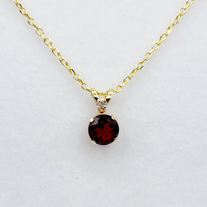 10K Yellow Gold, Garnet Gemstone Pendant, Diamond Accent Elegant Necklace, January Birthstone Jewelry, Glamorous Statement Necklace