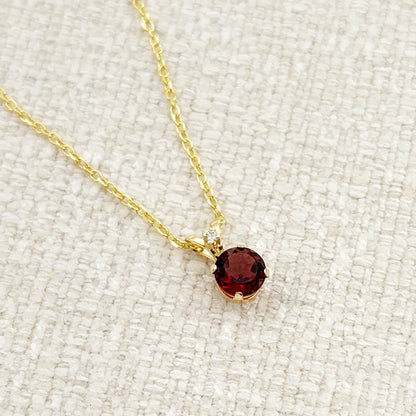 10K Yellow Gold, Garnet Gemstone Pendant, Diamond Accent Elegant Necklace, January Birthstone Jewelry, Glamorous Statement Necklace