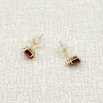 Gold Garnet Stud Earrings, 10K Yellow Gold Genuine Garnet 5x5mm with Diamond Stud Earrings