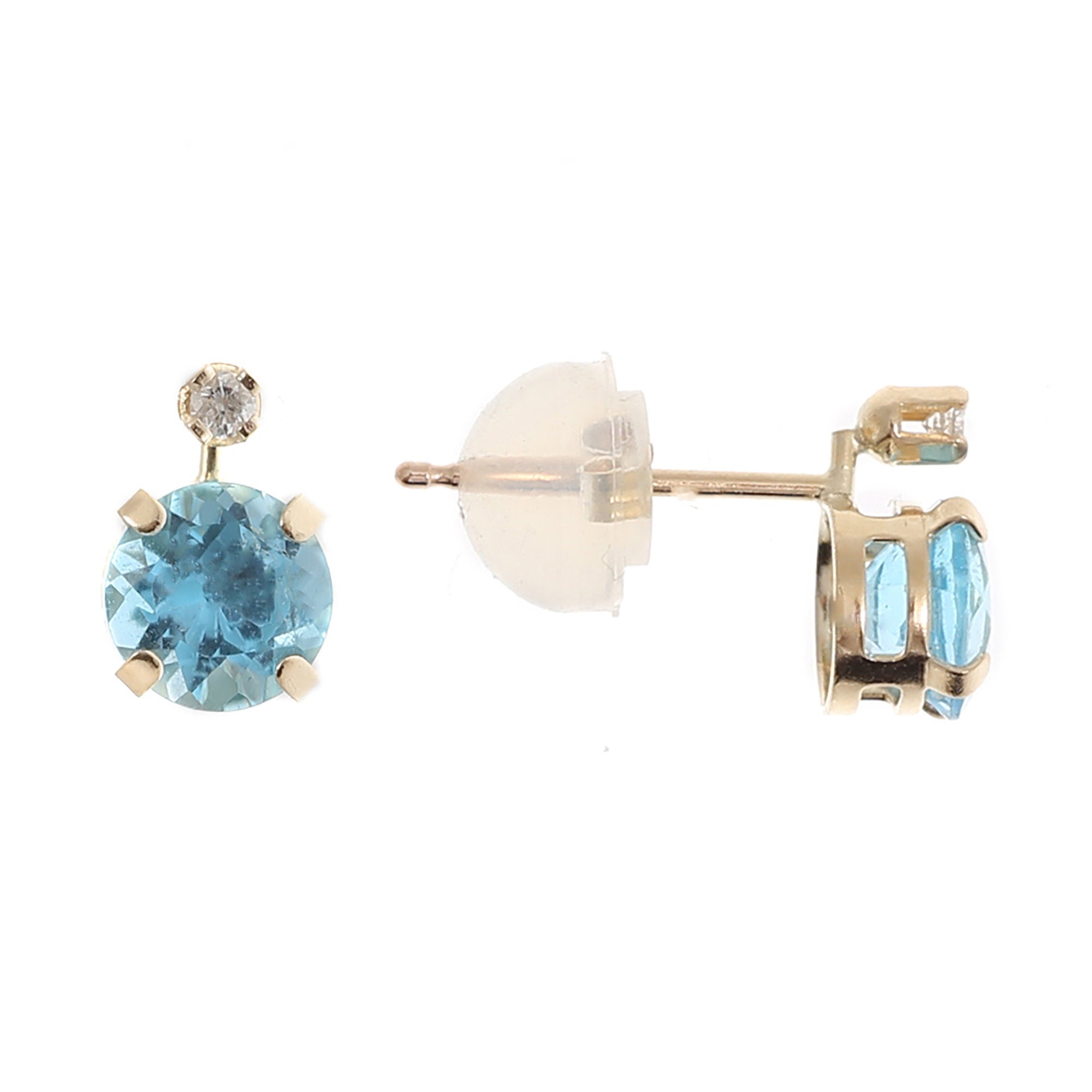 Blue Topaz Earrings | 10K Yellow Gold Blue Topaz with Diamond Stud Earrings
