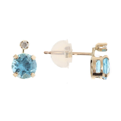 Blue Topaz Earrings | 10K Yellow Gold Blue Topaz with Diamond Stud Earrings