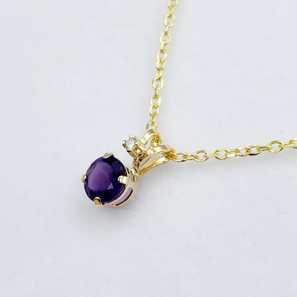 Amethyst Necklace | 10K Yellow Gold Amethyst 0.6ct with Diamond 0.01ct Pendant