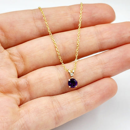 Amethyst Necklace | 10K Yellow Gold Amethyst 0.6ct with Diamond 0.01ct Pendant