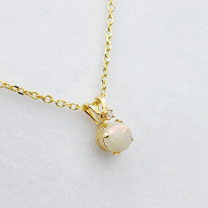 Genuine Opal Necklace | 10K Yellow Gold Opal 0.6ct with Diamond 0.01ct Pendant
