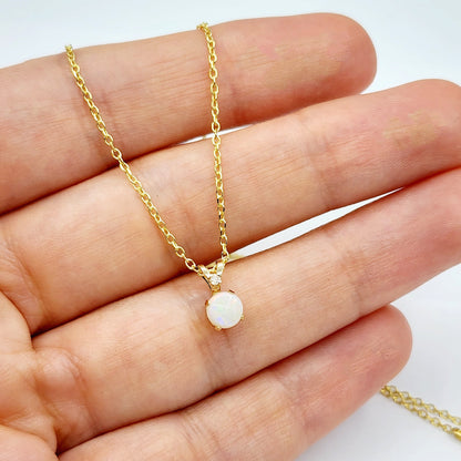 Genuine Opal Necklace | 10K Yellow Gold Opal 0.6ct with Diamond 0.01ct Pendant