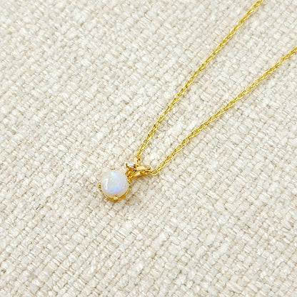 Genuine Opal Necklace | 10K Yellow Gold Opal 0.6ct with Diamond 0.01ct Pendant