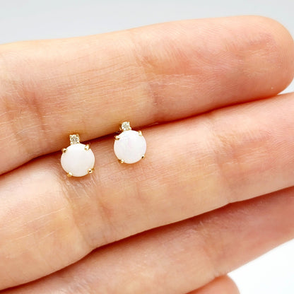 Genuine Opal Earrings | 10K Yellow Gold Opal with Diamond Stud Earrings