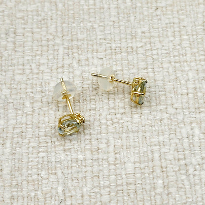 Genuine Aquamarine Earrings | 10K Yellow Gold Aquamarine with Diamond Stud Earrings