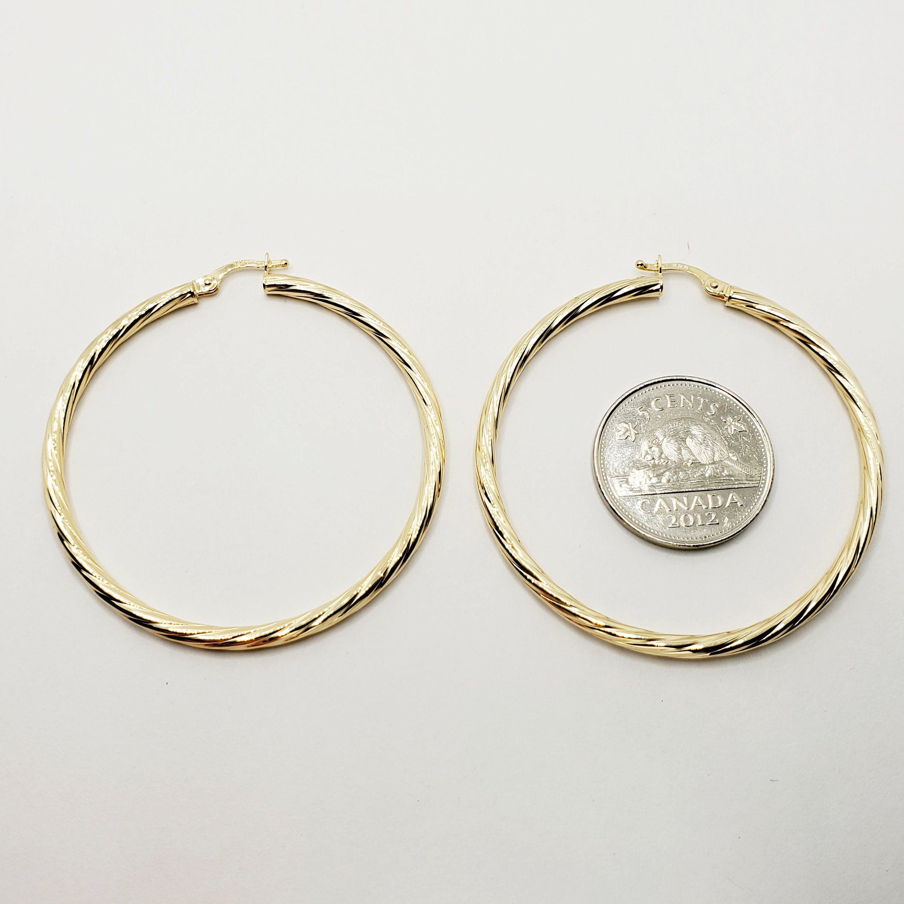 Gold Hoop Texture Earrings, 10K Yellow Gold Circle Earrings 45mm, Trendy Earrings, Large Size Gold Hoops, Textured Thin Light Everyday Hoop