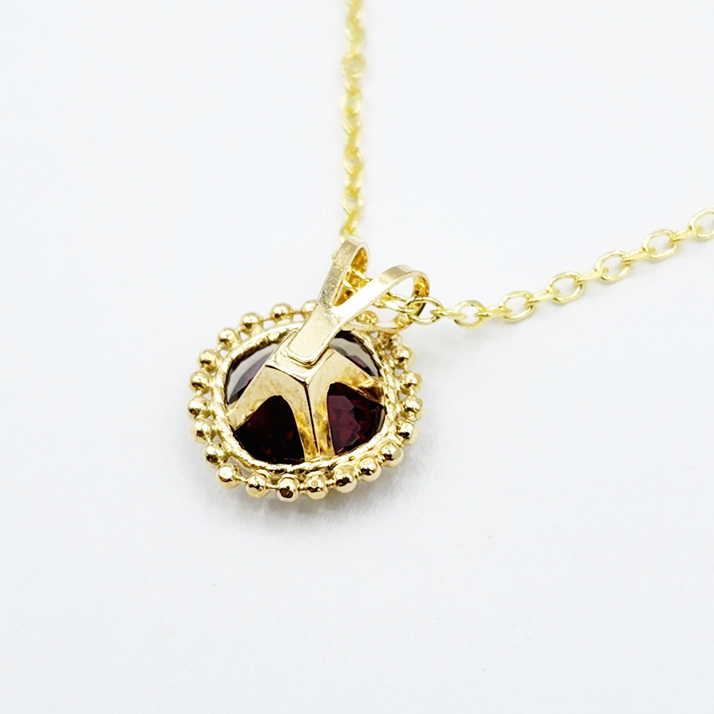 Gold Garnet Pendant | 10K Yellow Gold Milgrain Garnet 6x6mm Pendant | Garnet Necklace for Women