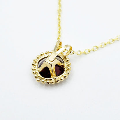 Gold Garnet Pendant | 10K Yellow Gold Milgrain Garnet 6x6mm Pendant | Garnet Necklace for Women
